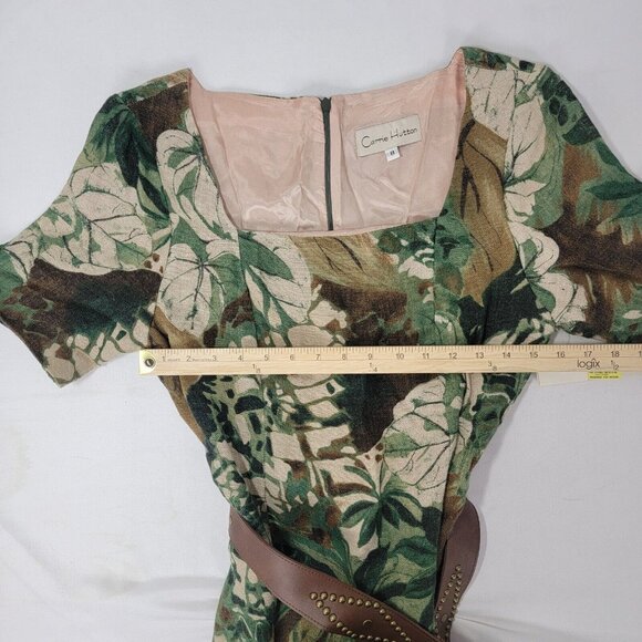 NEW Carrie Hutton Short Sleeve Linen Dress Size 8 Brown Green Tropical Floral - Picture 8 of 8